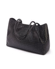 Woven leather slouchy bag, black, side