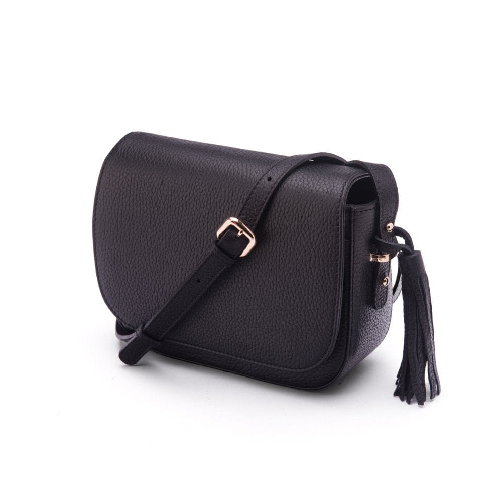 Leather saddle bag, black, side view