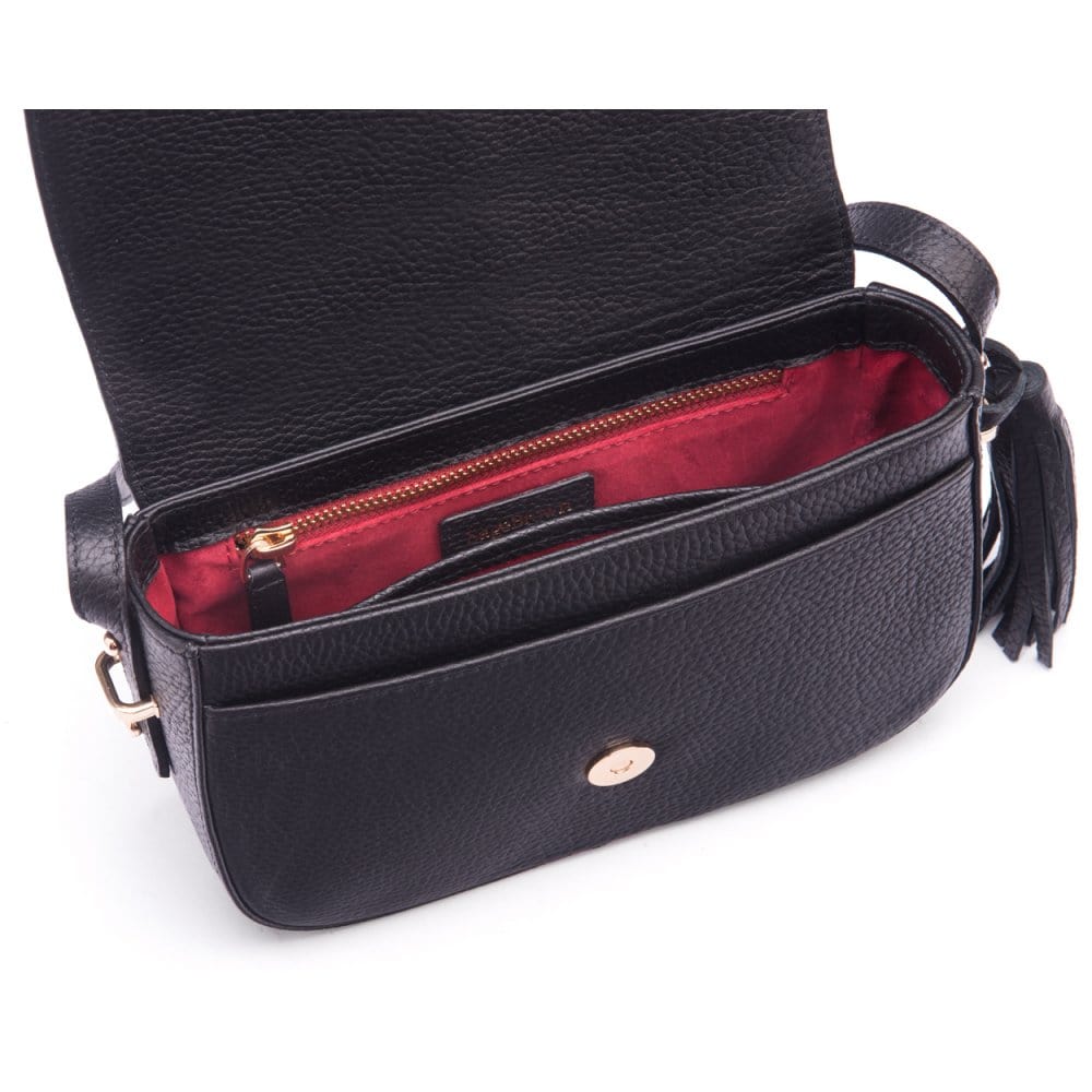 Leather saddle bag, black, inside