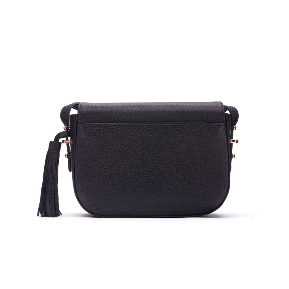 Leather saddle bag, black, back