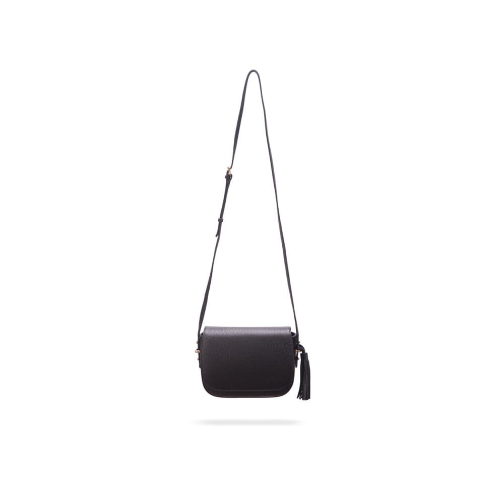 Leather saddle bag, black, with long shoulder strap