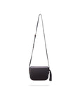 Leather saddle bag, black, with long shoulder strap