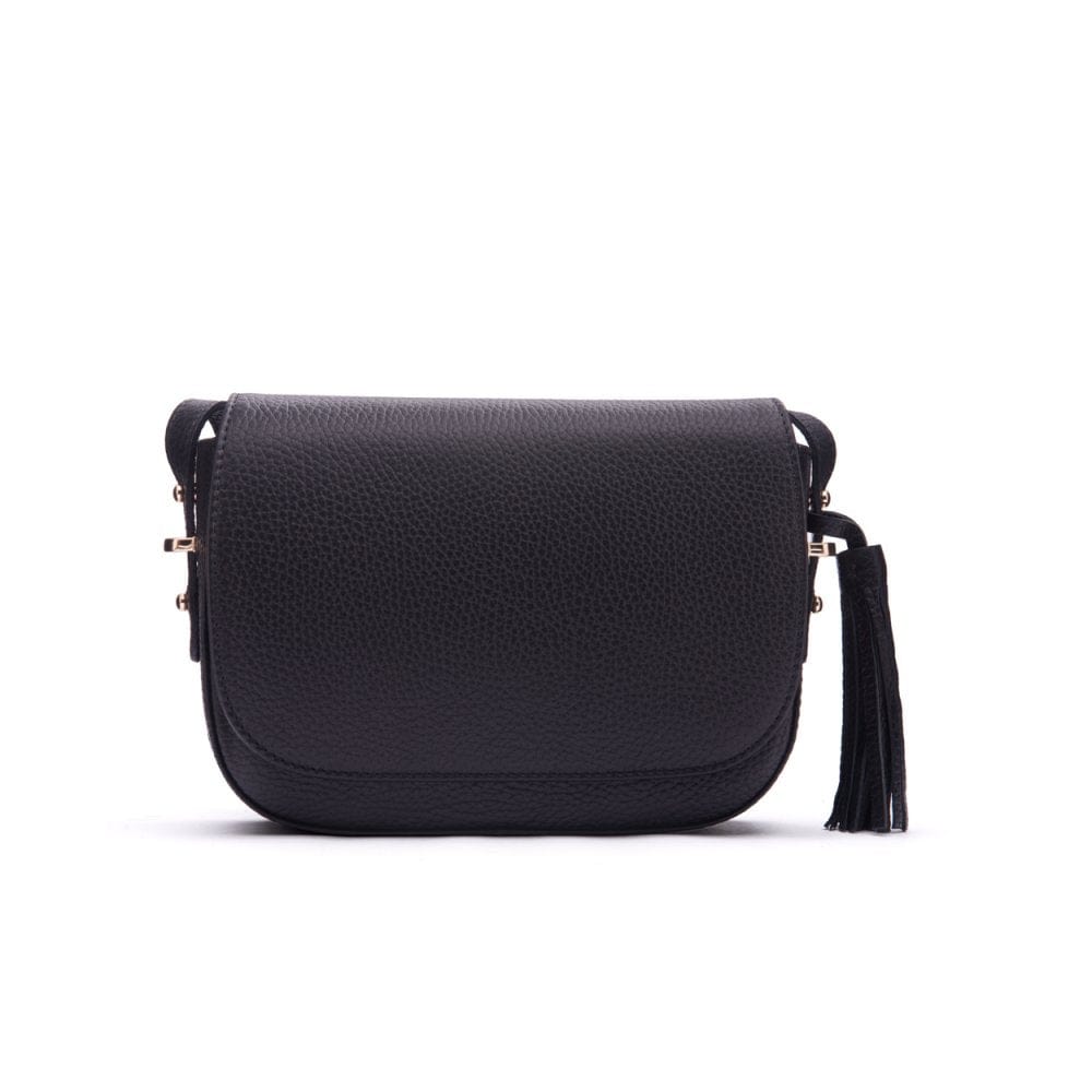 Leather saddle bag, black, front