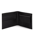 Leather wallet with coin purse, black, open