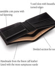 Leather wallet with coin purse, black, features