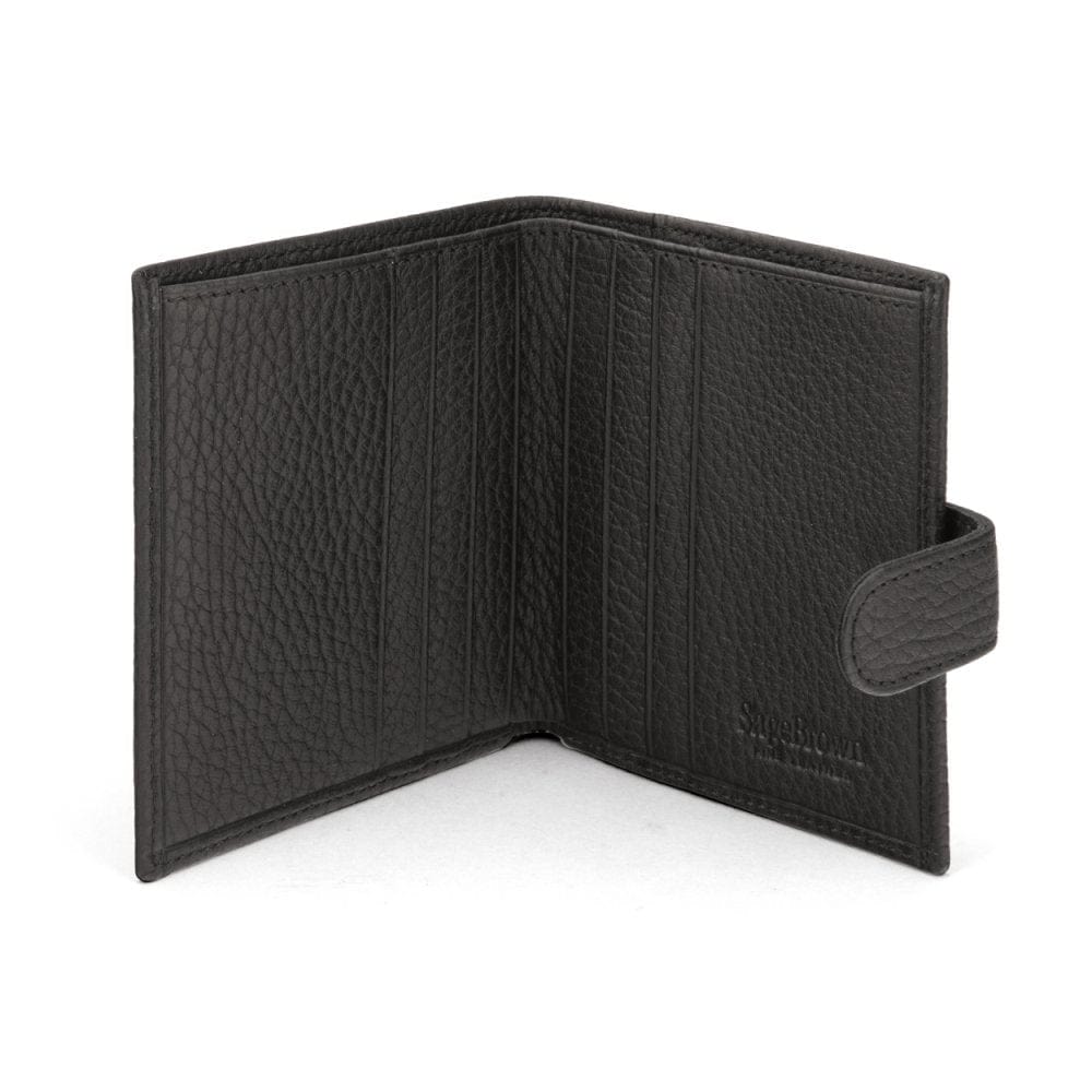 Compact leather billfold wallet with tab, black, inside