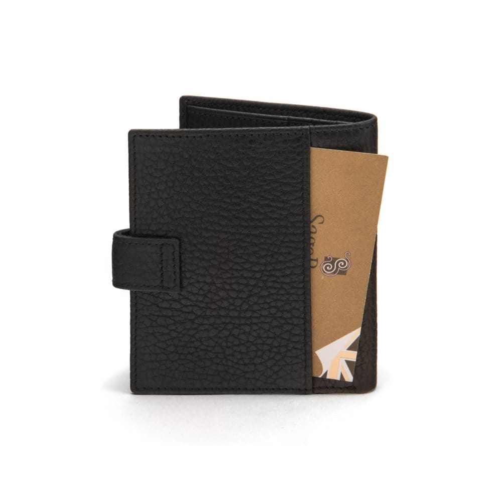 Compact leather billfold wallet with tab, black, back
