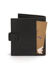 Compact leather billfold wallet with tab, black, back