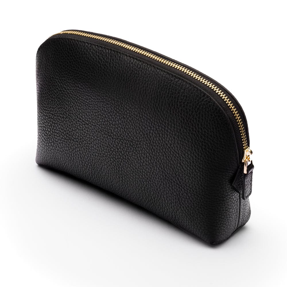 Leather cosmetic bag, black, side