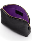 Leather cosmetic bag, black, open