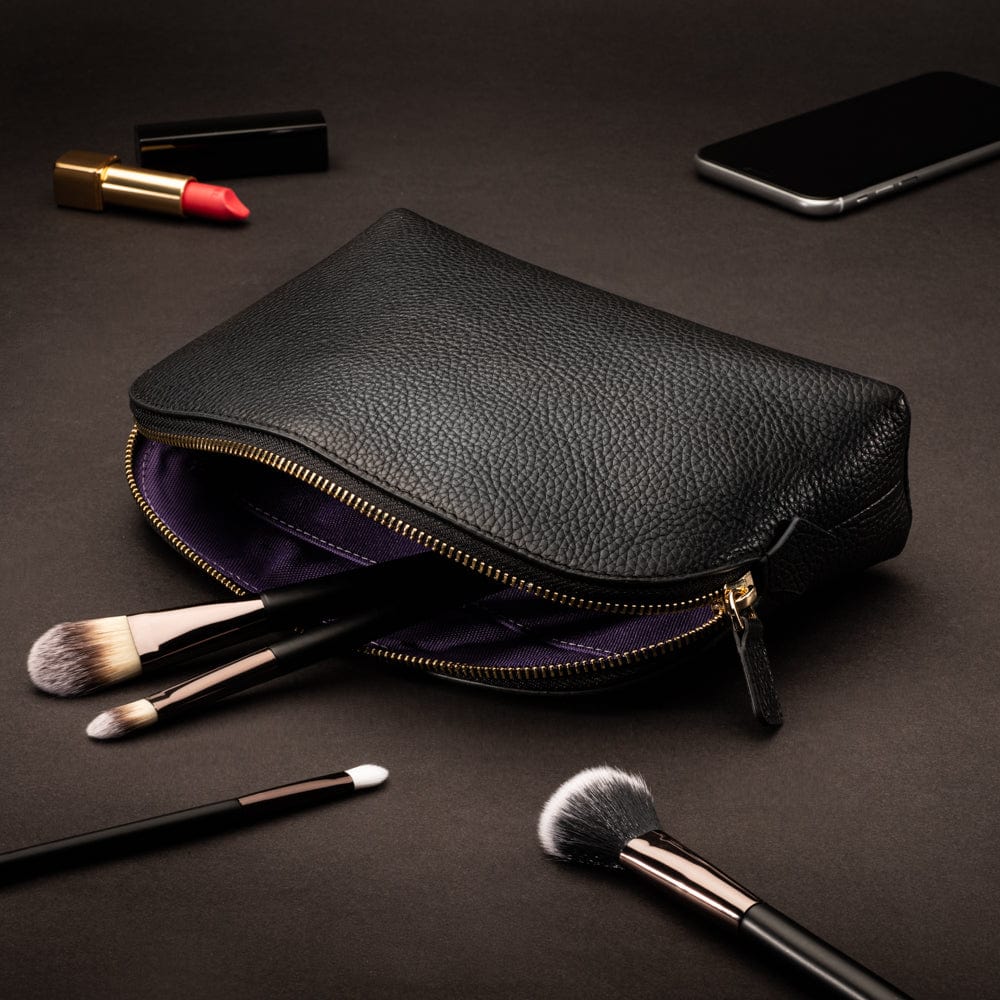 Leather cosmetic bag, black, lifestyle