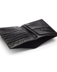 3/4 length tall bifold wallet with 6 CC, black croc, inside