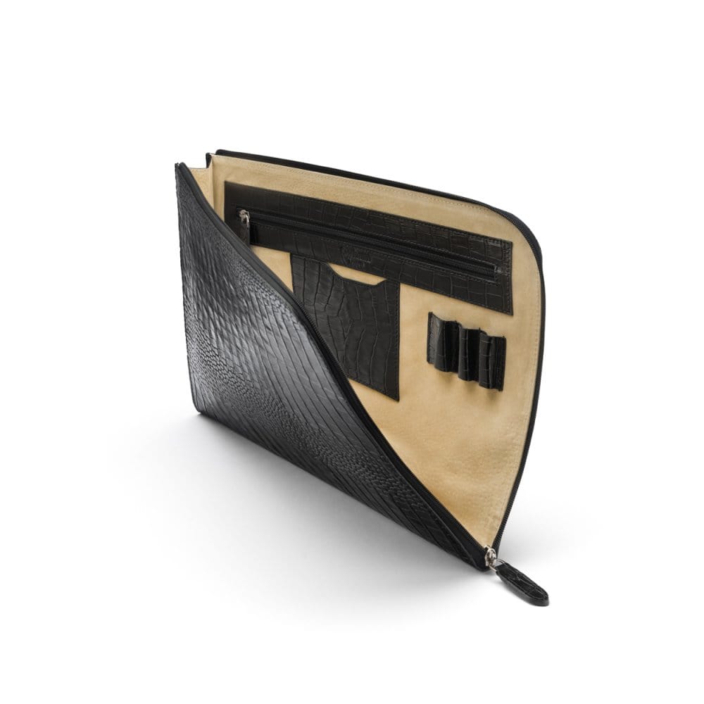 A4 zip around leather folder, black croc, inside