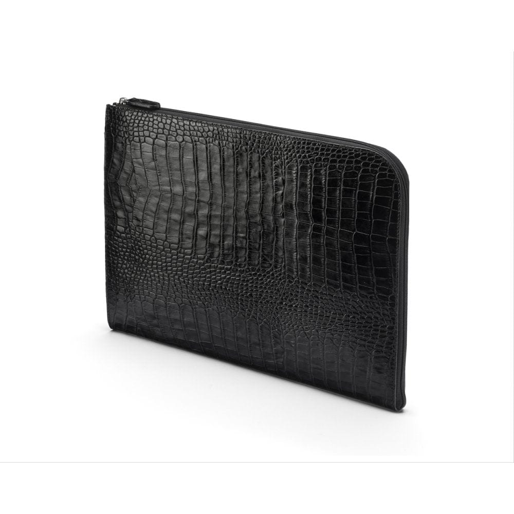 A4 zip around leather folder, black croc, side