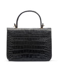 Small leather top handle bag, black croc, back