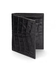 Bifold leather wallet with 6 credit cards, black croc, front