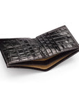 Bifold leather wallet with 6 credit cards, black croc, inside