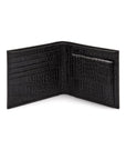 Leather wallet with coin purse, black croc, open