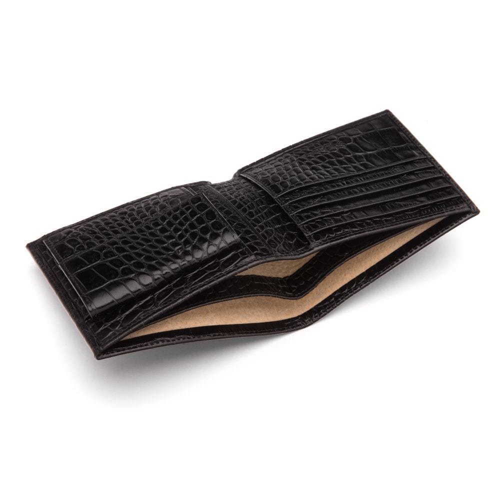 Leather wallet with coin purse, black croc, inside