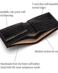 Leather wallet with coin purse, black croc, features