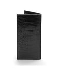 Tall leather wallet with 8 card slots, black croc, back