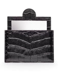 Compact leather mirror, black croc