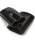 Double leather cigar case, black croc, inside