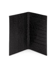 Tall leather suit wallet 10 CC, black croc, open