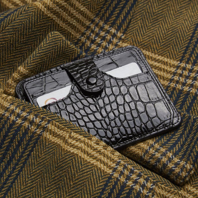 Black Croc Flat Compact Credit Card Wallet With 2 ID Windows, 6CC, lifestyle
