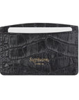 Black Croc Flat Leather Credit Card Case With RFID Blocking Lining