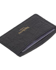 Black Croc Flat Leather Credit Card Case With RFID Blocking Lining