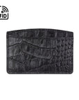 RFID Flat Leather Card Holder, black croc, front view