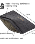 RFID Flat Leather Card Holder, black croc, features