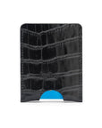 Flat magnetic leather money clip card holder, black croc, back