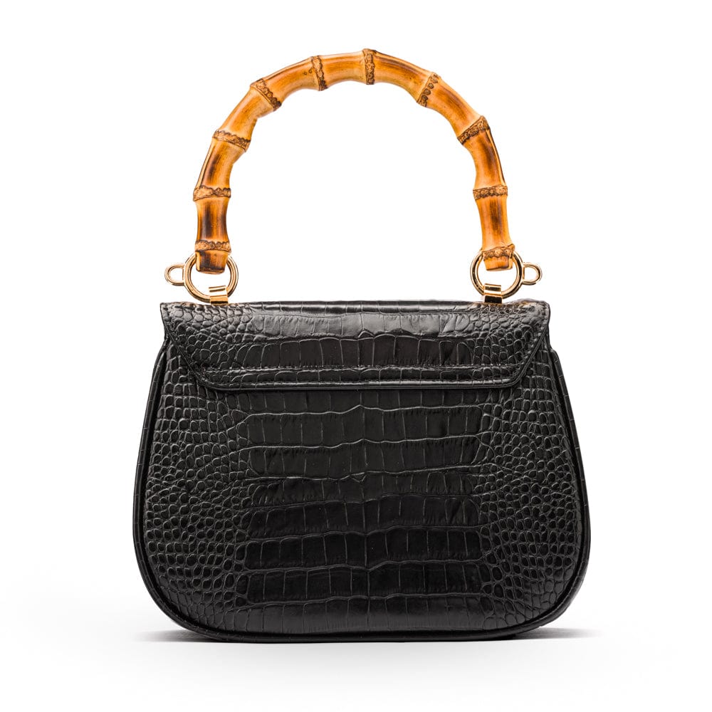 Bamboo handle bag, black croc, back view