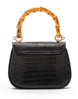 Bamboo handle bag, black croc, back view