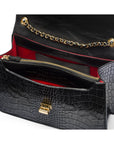 Leather chain bag, black croc, inside view