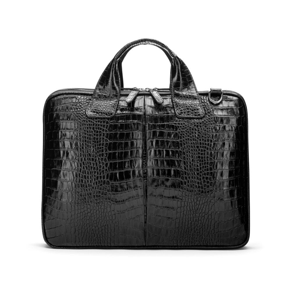 Leather 13" laptop briefcase, black croc, front