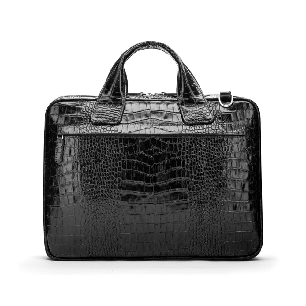 Leather 13" laptop briefcase, black croc, back