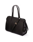 Ladies' leather 15" laptop handbag, black croc, with shoulder strap