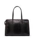 Ladies' leather 15" laptop handbag, black croc, front