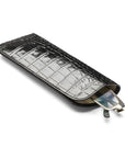 Large leather glasses case, black croc, open