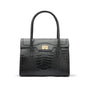 Large leather Morgan bag, black croc, front view