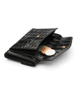 Large leather purse with 15 CC, black croc, back