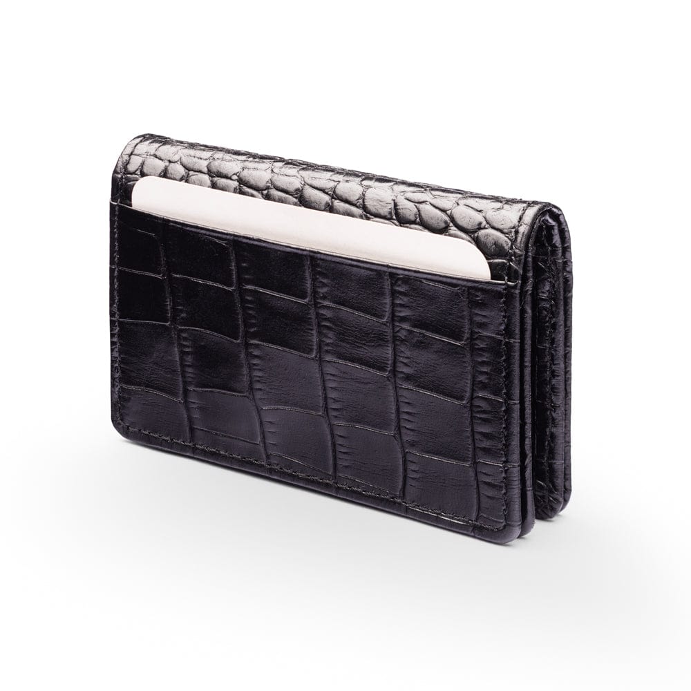 Leather bifold card wallet, black croc, back