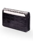 Leather bifold card wallet, black croc, back