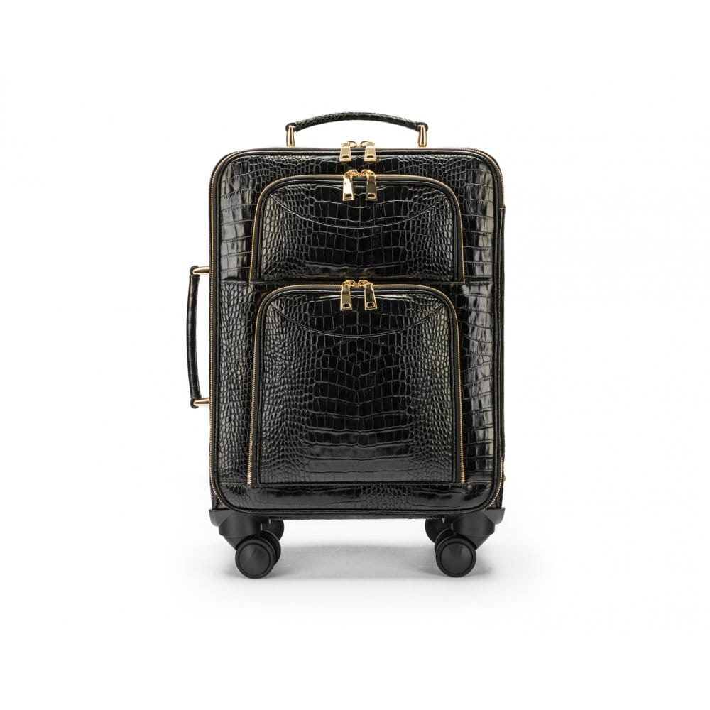 Leather Cabin Suitcase, Black Croc | Travel | SageBrown