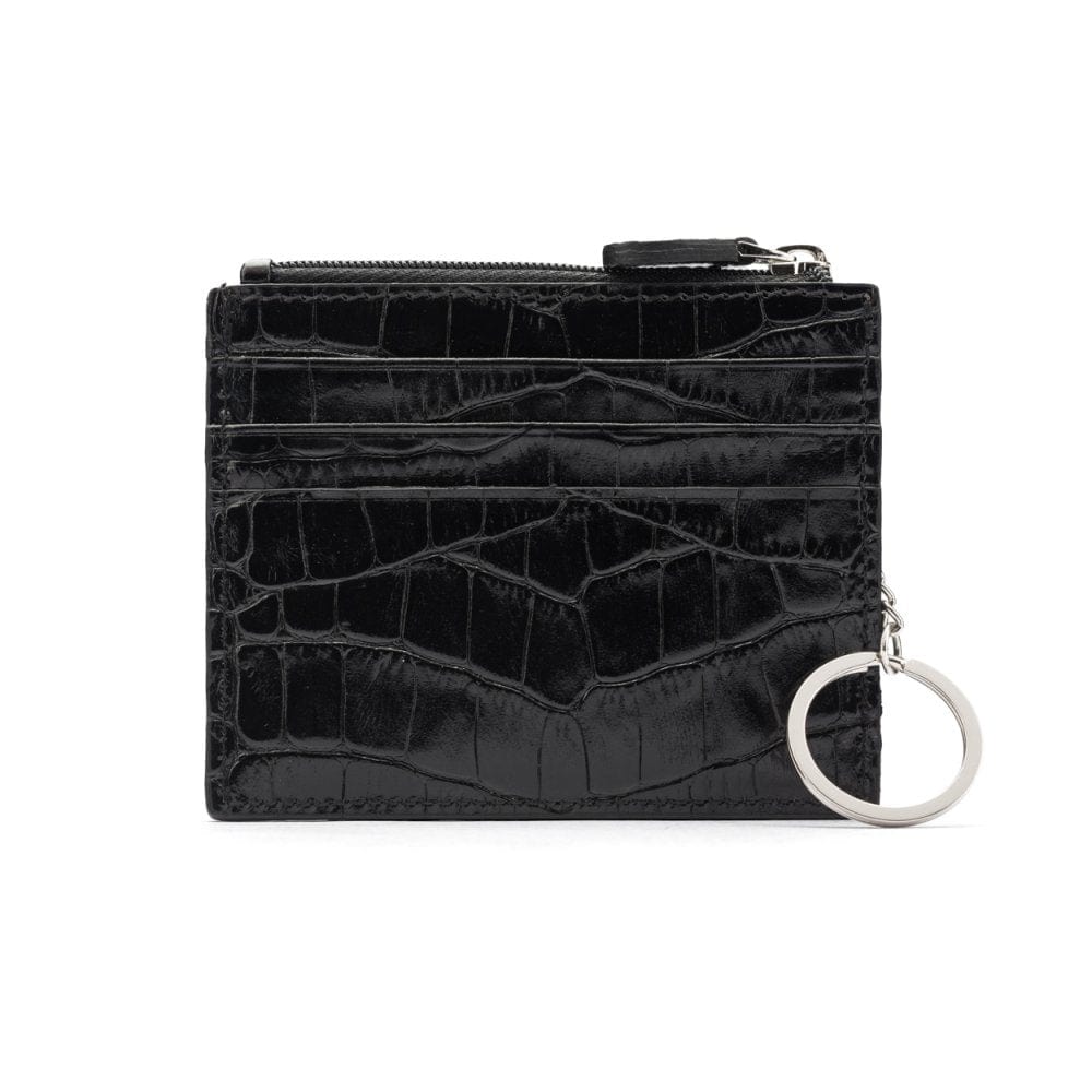 Black Leather Trifold Key Holder Wallet With Snap Change Pouch