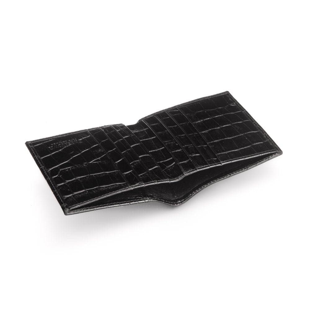 Leather compact billfold wallet 6CC, black croc, inside