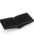 Leather compact billfold wallet 6CC, black croc, inside